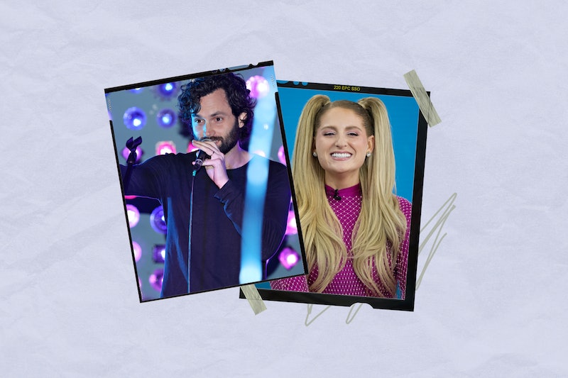 Penn Badgley, of Netflix's 'You', and singer Meghan Trainor, performing separately in New York, 2022