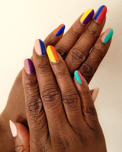 Colorful half and half nails.