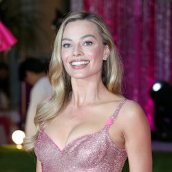 Margot Robbie wears a pink dress to attend the Seoul Premiere of "Barbie." 
