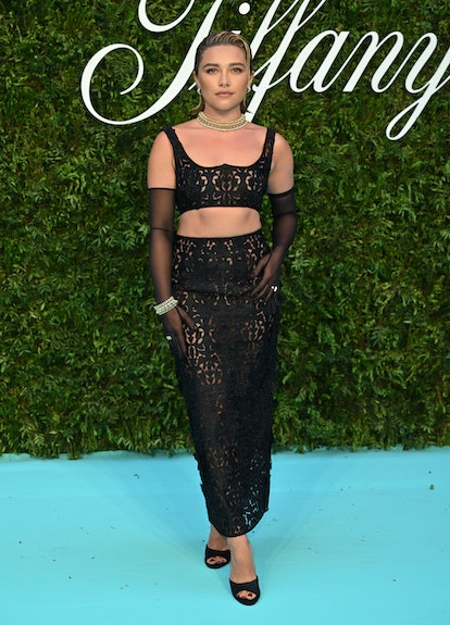 Florence Pugh wears black lace co-ords to attend the Tiffany & Co. "Vision & Virtuosity" Brand Exhib...