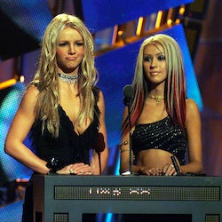 Britney Spears and Christina Aguilera onstage.
